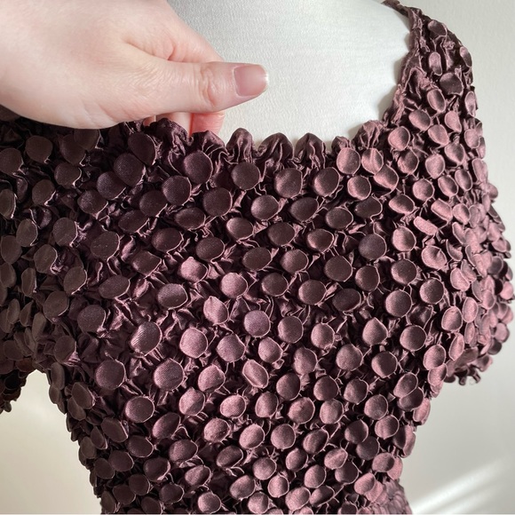 Brown Textured Popcorn Top with Short Sleeves ONE SIZE - Picture 5 of 9